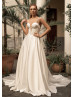 Modern Ivory Satin Beaded Straps Wedding Dress With Buttons